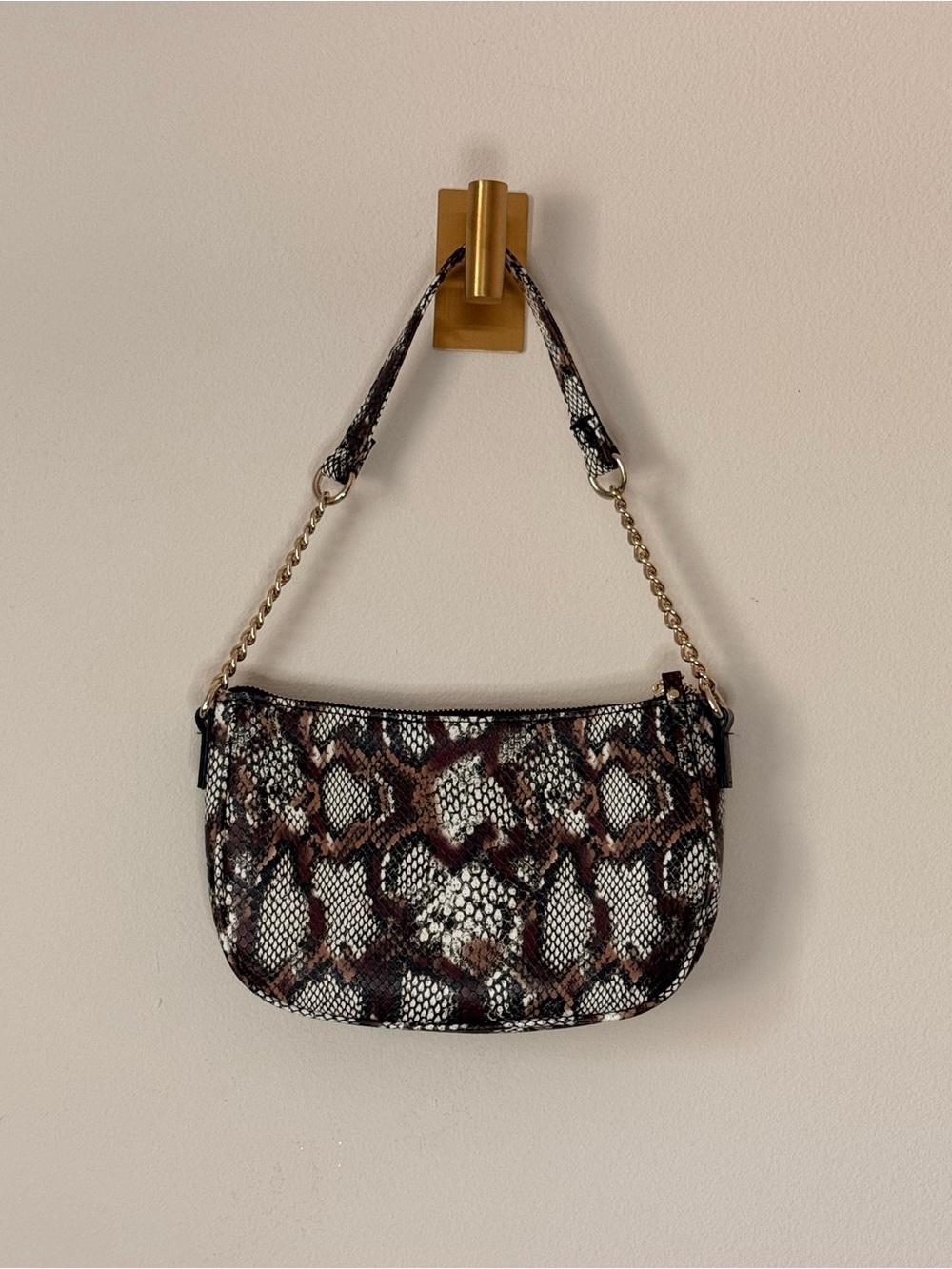 Snake-Print Shoulder Bag in Brown and Black